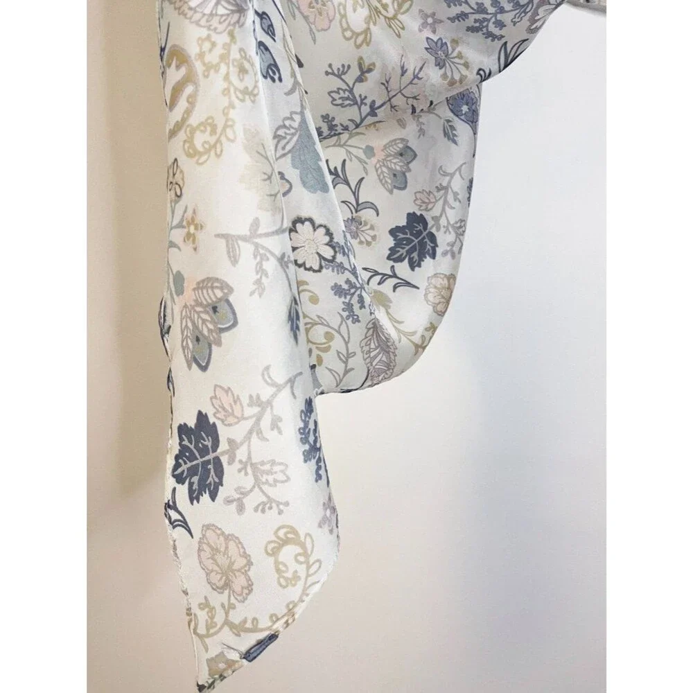 Vintage Floral Chiffon Scarf Cream Gray Beige Paisley Boho Romantic Wrap